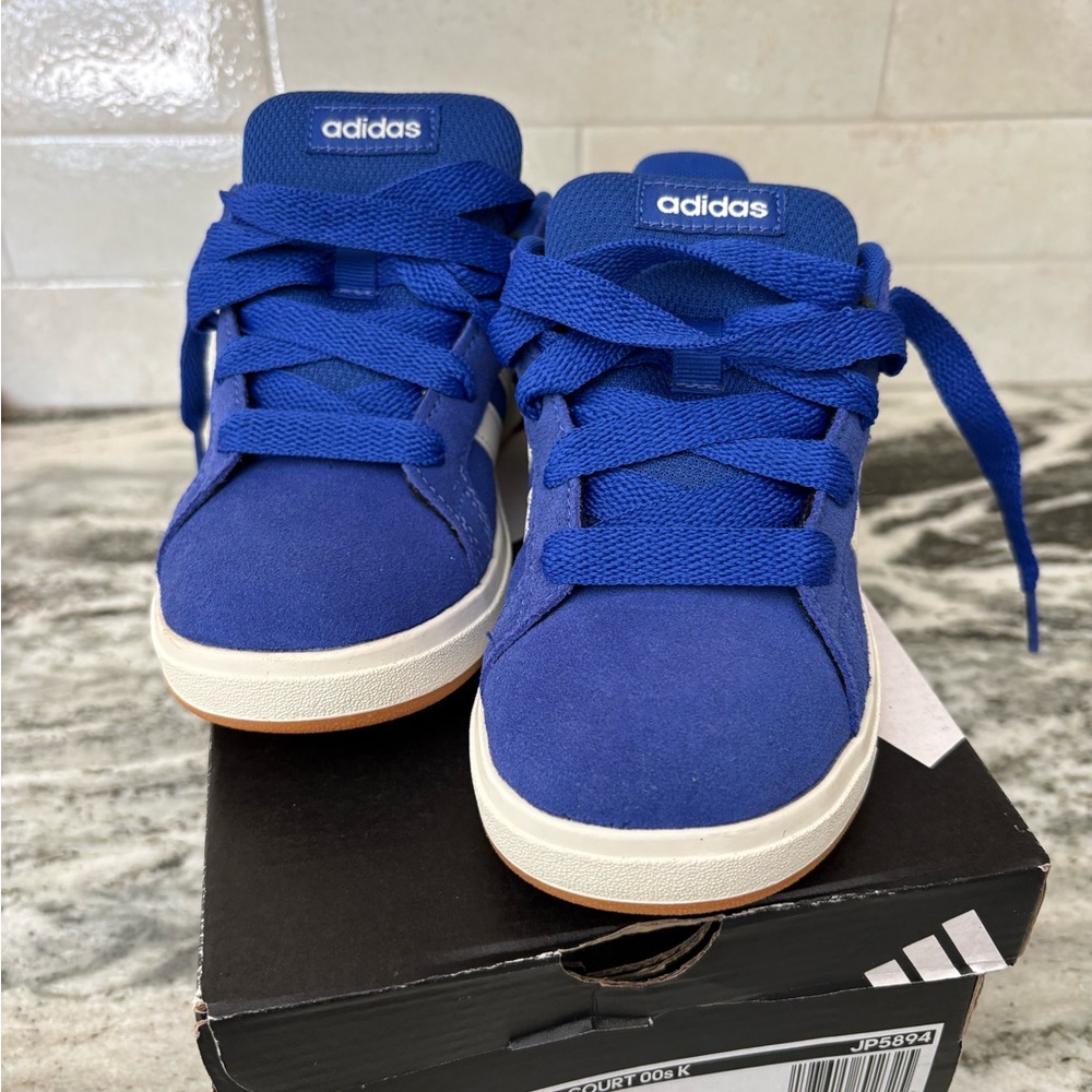 adidas Kids Royal Blue Sneakers with White Stripes - Picture 2 of 8